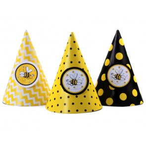 Party Hats Bees, mix, 10cm, 6pack