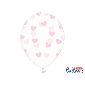 Balloons 30cm, Hearts, Crystal Clear, 6pcs