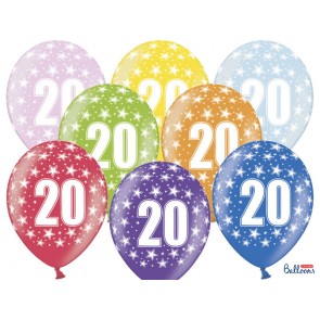 Balloons 30cm, 20th Birthday, Metallic Mix, 6pcs