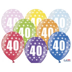 Balloons 30cm, 40th Birthday, Metallic Mix, 6pcs