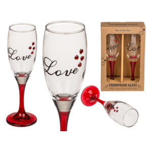 Champagne glass with hearts and red socle