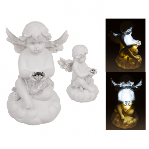 Sitting polyresin angel with white LED heart