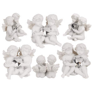 Sitting polyresin double angels with crystal heart 